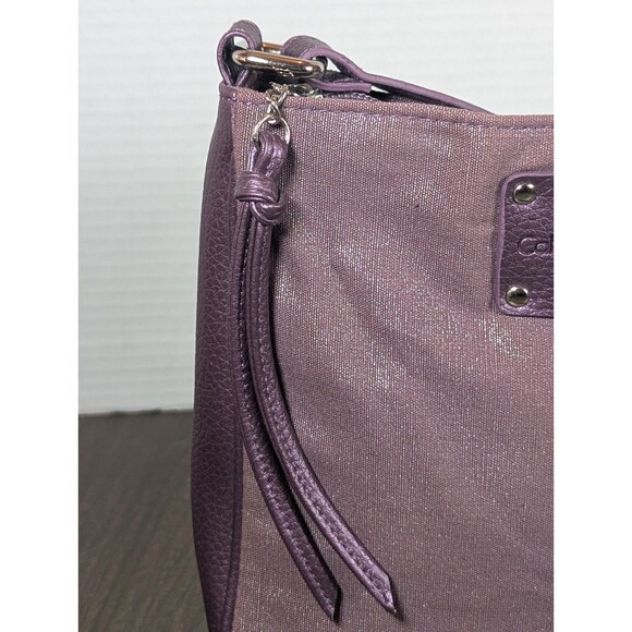 CALVIN KLEIN Messenger Crossbody Bag Metallic Plum Fabric Leather Zip Closure - Picture 3 of 8